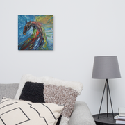 Do not mistake silence for surrender! canvas print by Artis Berkmanis on a light grey wall above a bed with patterned pillows and a lamp