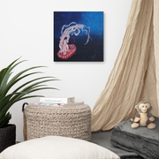 Beauty that must not be touched canvas print by Artis Berkmanis on a light wall above a wicker basket, beside a linen curtain and plants