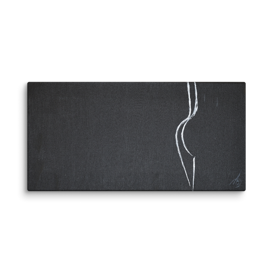 Intimacy? canvas print by Artis Berkmanis – a single white line tracing a woman’s silhouette on a dark charcoal background