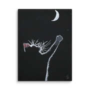 At least I tried canvas print by Artis Berkmanis – white cat reaching toward a crescent moon on a black background