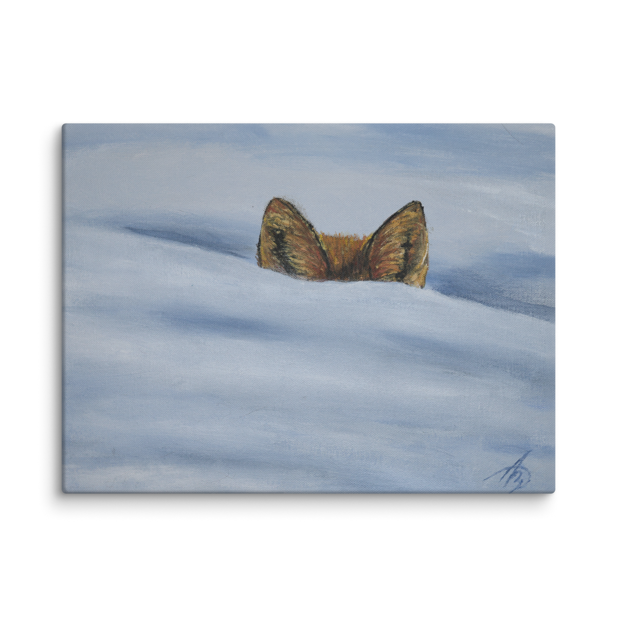 I am not lost, only hiding canvas print by Artis Berkmanis – fox ears rising from soft blue-white snow
