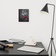 Balance was not peace canvas print by Artis Berkmanis hanging above a desk with a lamp