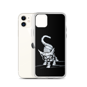 I am not as small as I look iPhone case by Art-is-Artis – white kitten on black, iPhone 11, case shown next to the phone