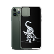 I am not as small as I look iPhone case by Art-is-Artis – white kitten on black, iPhone 11 Pro, case shown next to the phone