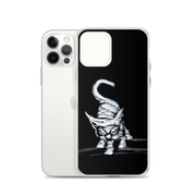 I am not as small as I look iPhone case by Art-is-Artis – white kitten on black, iPhone 12 Pro, case shown next to the phone
