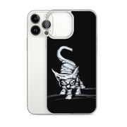 I am not as small as I look iPhone case by Art-is-Artis – white kitten on black, iPhone 13 Pro Max, case shown next to the phone