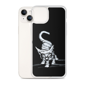 I am not as small as I look iPhone case by Art-is-Artis – white kitten on black, iPhone 14 Plus, case shown next to the phone