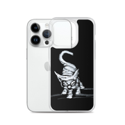 I am not as small as I look iPhone case by Art-is-Artis – white kitten on black, iPhone 14 Pro, case shown next to the phone