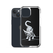 I am not as small as I look iPhone case by Art-is-Artis – white kitten on black, iPhone 15, case shown next to the phone