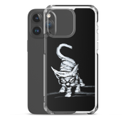 I am not as small as I look iPhone case by Art-is-Artis – white kitten on black, iPhone 15 Pro Max, case shown next to the phone