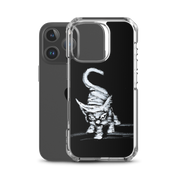 I am not as small as I look iPhone case by Art-is-Artis – white kitten on black, iPhone 16 Pro, case shown next to the phone