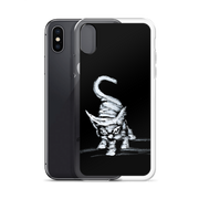 I am not as small as I look iPhone case by Art-is-Artis – white kitten on black, iPhone X/XS, case shown next to the phone