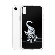 I am not as small as I look iPhone case by Art-is-Artis – white kitten on black, iPhone XR, case shown next to the phone