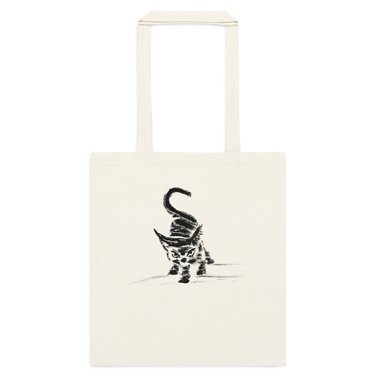 I am not as small as I look tote bag by Art-is-Artis – natural cotton tote bag with a black kitten, front side