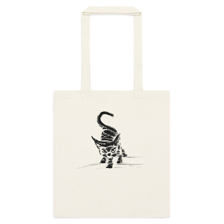 I am not as small as I look tote bag by Art-is-Artis – natural cotton tote bag with a black kitten, front side
