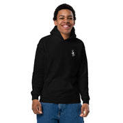 I am not as small as I look kids hoodie by Art-is-Artis – worn by a smiling boy, front view