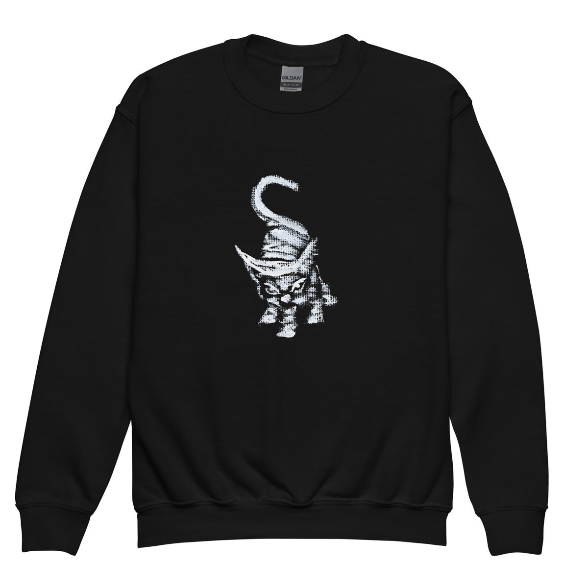 I am not as small as I look kids sweatshirt by Art-is-Artis – black kids’ sweatshirt with a big white kitten on the front