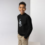 I am not as small as I look kids sweatshirt by Art-is-Artis – smiling boy in a black sweatshirt, side view