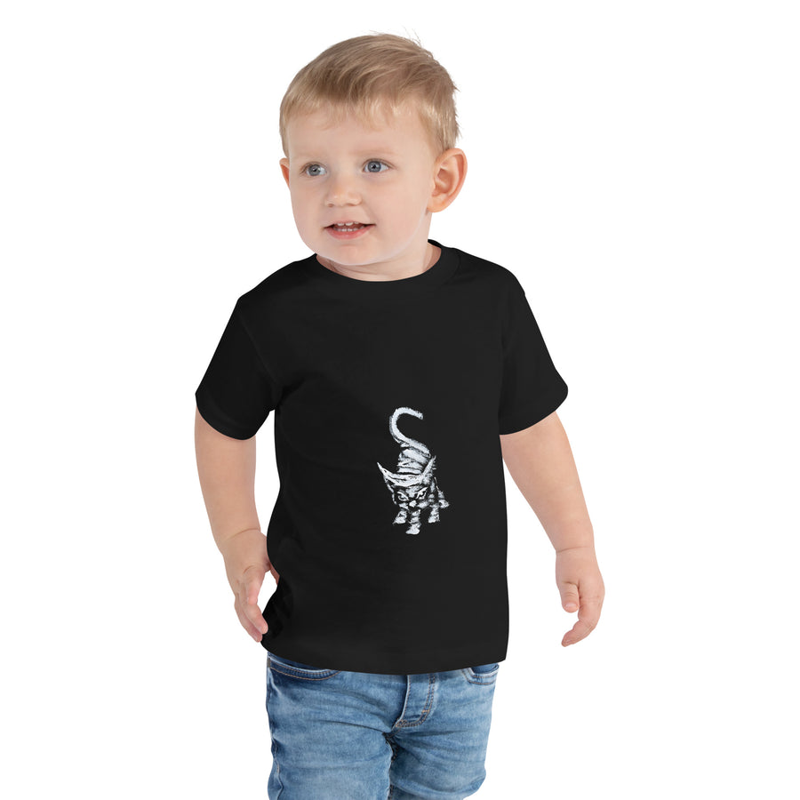 I am not as small as I look toddler T-shirt by Art-is-Artis – toddler boy in a black T-shirt with the kitten