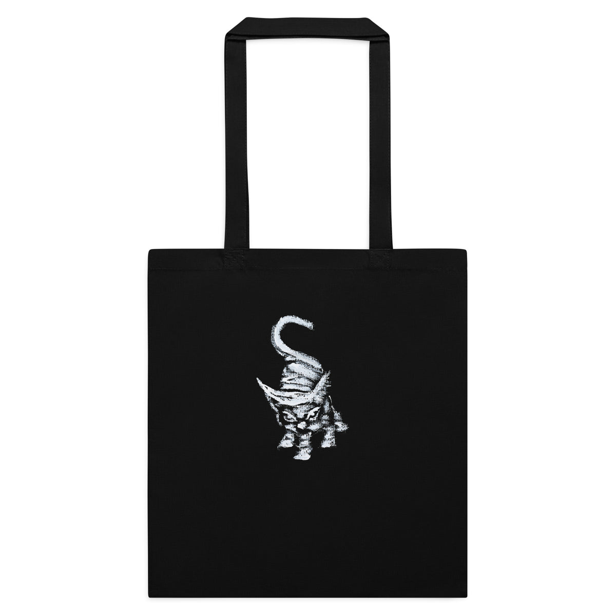 I am not as small as I look tote bag by Art-is-Artis – black tote bag with a white kitten, front side