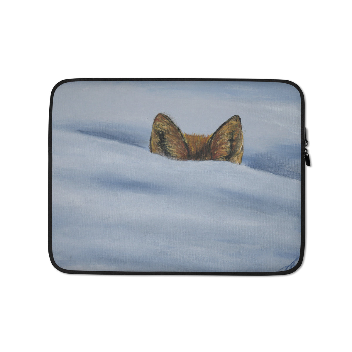 I am not lost, only hiding laptop sleeve by Art-is-Artis – 13″ neoprene sleeve with fox ears rising from blue-white snow