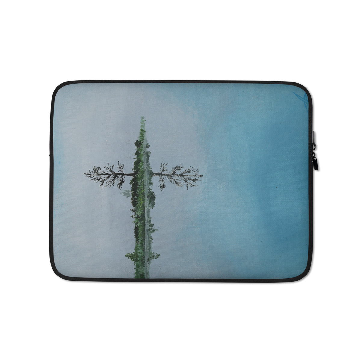 No one interrupted being… laptop sleeve by Art-is-Artis – 13″ neoprene sleeve with a lone tree and its reflection in still blue water, turned on its side