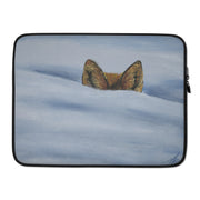 I am not lost, only hiding laptop sleeve by Art-is-Artis – 15″ neoprene sleeve with fox ears rising from blue-white snow