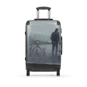Hard-shell suitcase with Artis Berkmanis’s painting “I love you, Dad!” — figures drawn on a rainy window and a father beyond the glass — Medium size