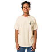 I am not as small as I look kids light T-shirt by Art-is-Artis – boy in a natural T-shirt with a small black kitten on the chest