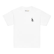 I am not as small as I look kids light T-shirt by Art-is-Artis – white kids T-shirt with a small black kitten on the chest, front view
